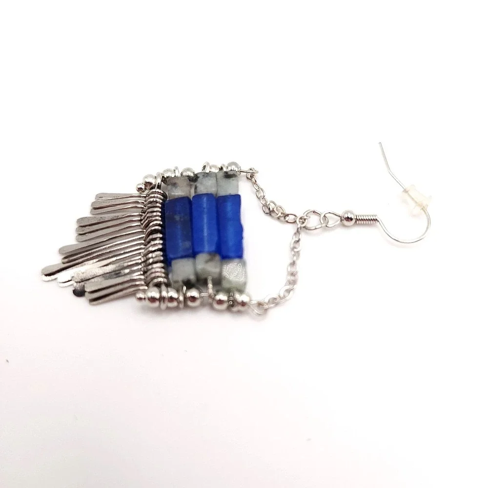 Paparazzi Riverbed Bounty Blue Earrings Silver Tone Boho Dangle Stone Jewelry‎